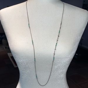 Turquoise & silver cross chain necklace 34 - 37” long fashion